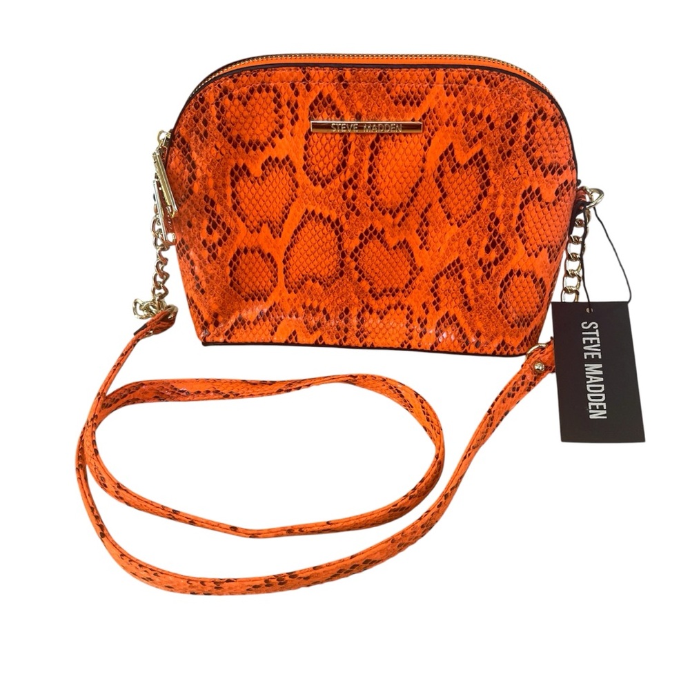 Steve Madden NWT Maggie Orange Snakeskin Zip Over Bag Purse Crossbody Chain